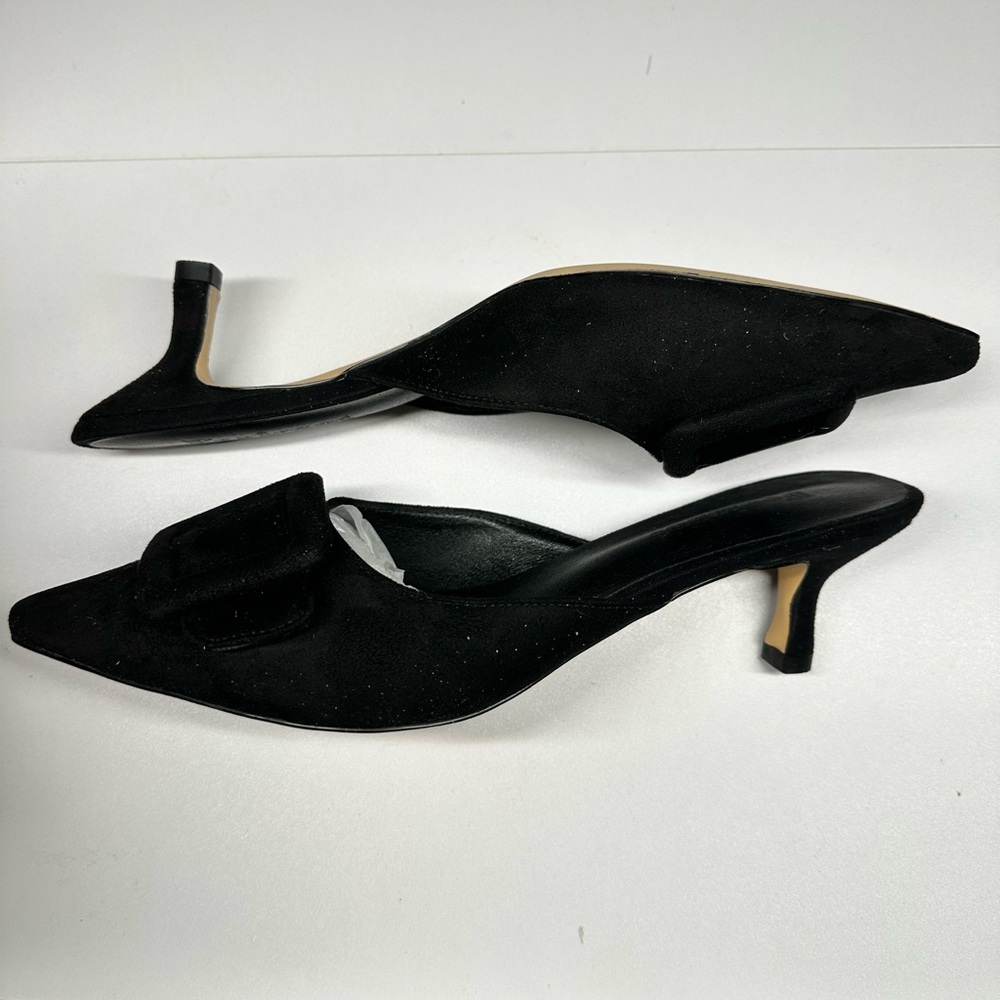 FERICZO Women’s Black “Suede” Pointed Toe Kitten Heel Mule Sz 9.5 NEW!